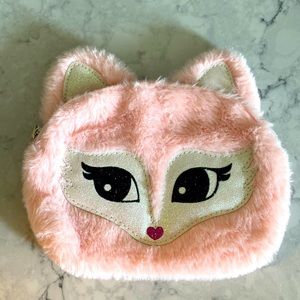 Fluffy pink fox accessory/ cosmetic bag by Justice